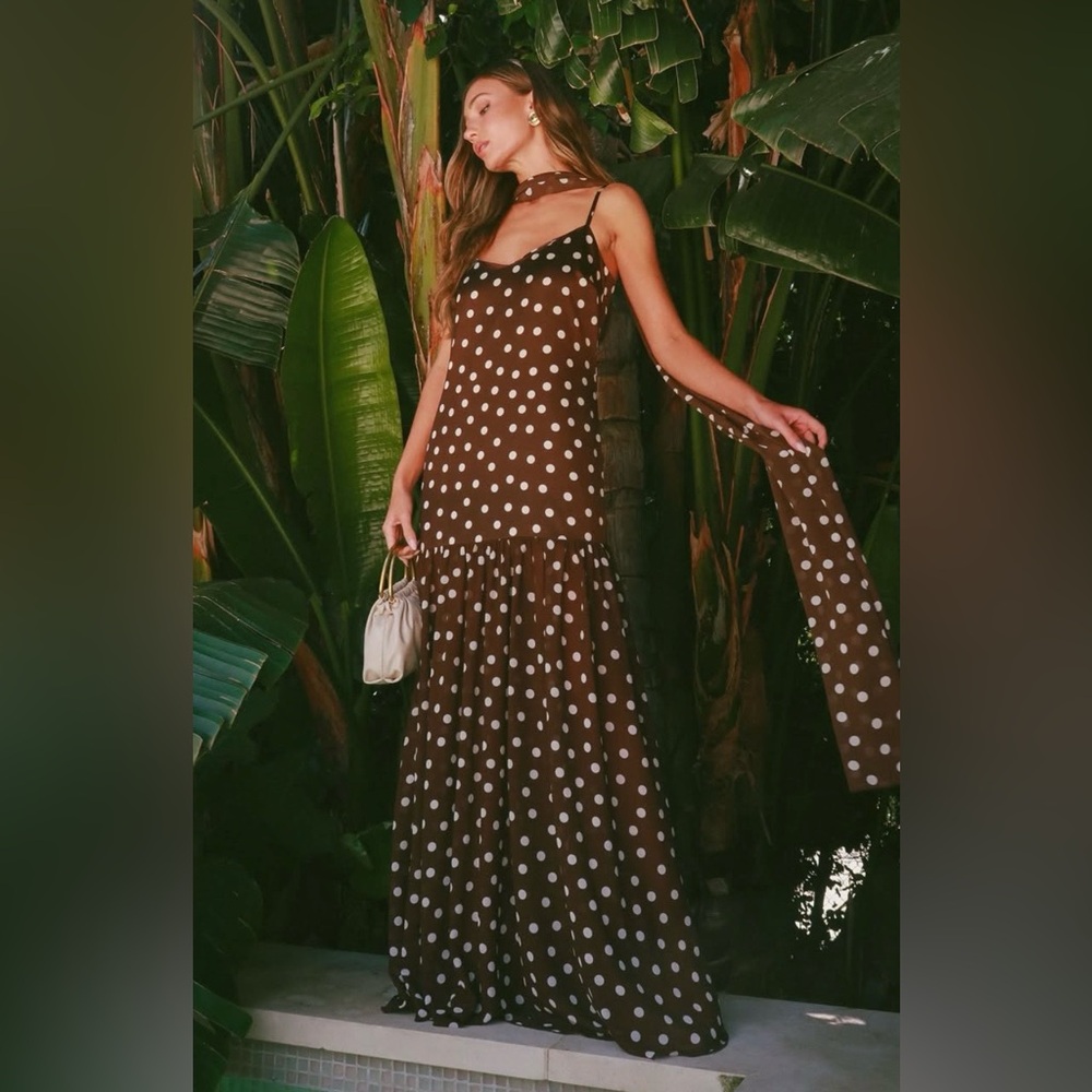 Show Me Your MuMu Dalia maxi dress Brown Polka Dot